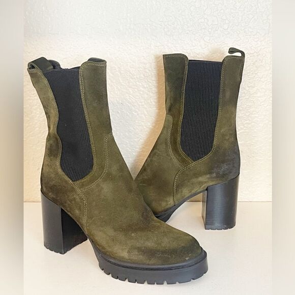 Emanuele Crastro Chelsea Boot Suede Chunky Heel olive Distressed NWOB 41 - Picture 9 of 9